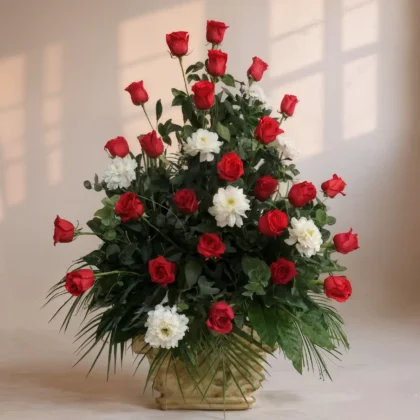Centro Funerario con Rosas y Claveles Rojos