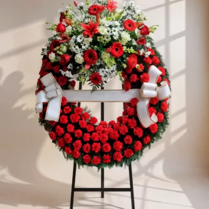 Corona Funeraria Roja con 1 Cabezal