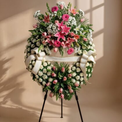 Corona de Flores con 2 Cabezales Rosa